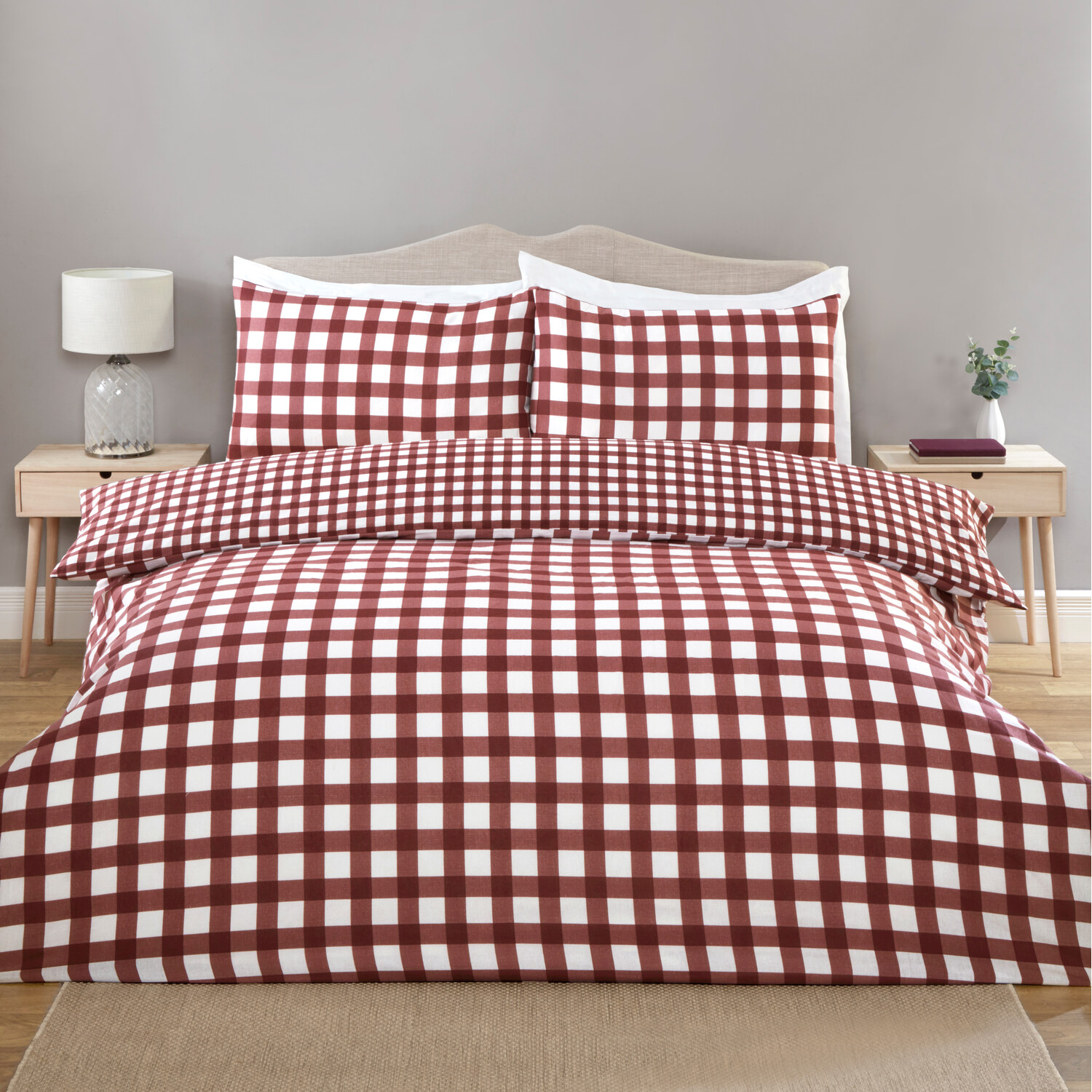 Catriona Gingham Duvet Set Burgundy Superking Image 1