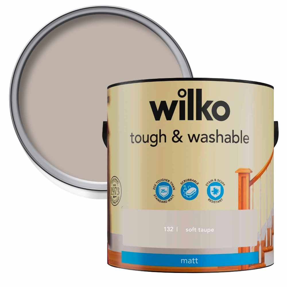 Wilko Tough & Washable Soft Taupe Matt Emulsion Paint 2.5L Image 1