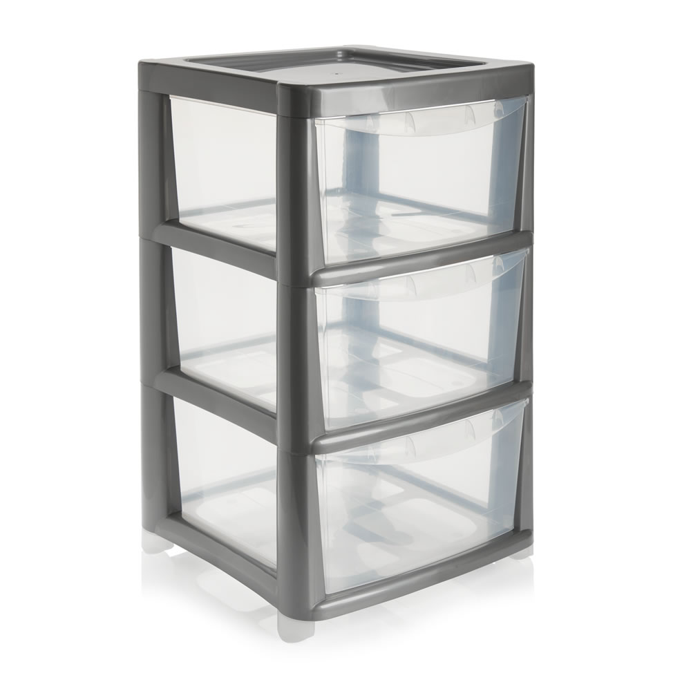 Wilko 3 Drawer Silver Tower Storage Unit Image 1