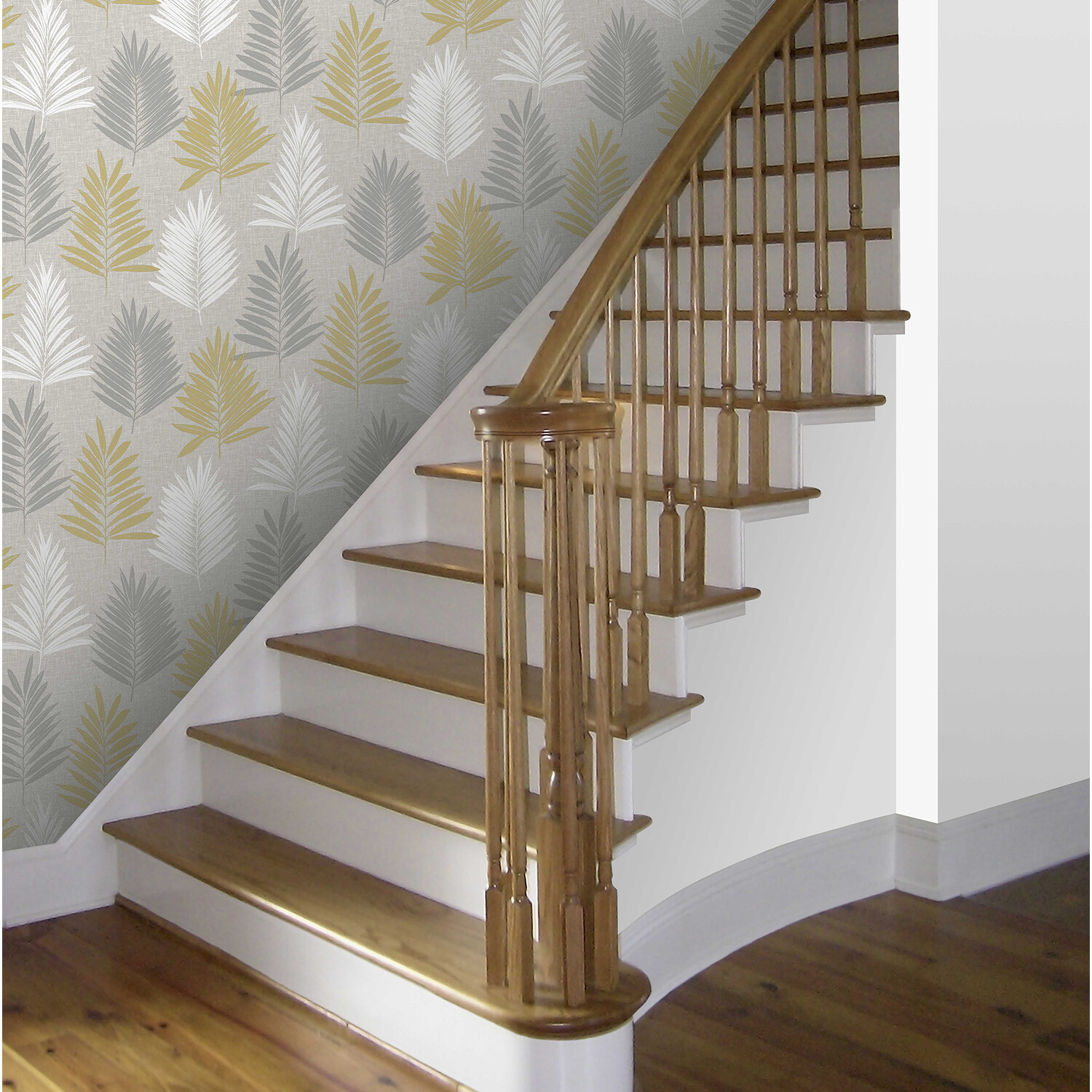 Linen Palm Wallpaper - Ochre and Grey Image 6
