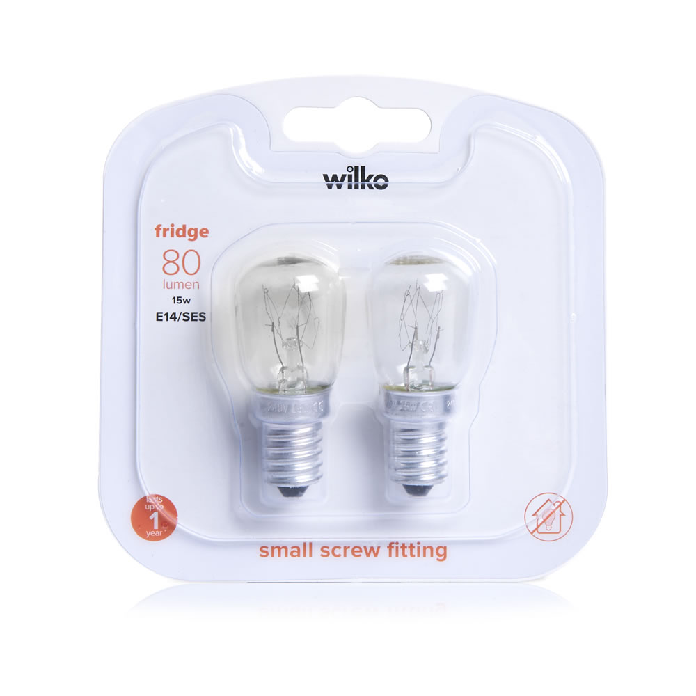 Wilko 2 pack Small Screw E14/SES Incandescent Pygm y 15W Fridge Light Bulb Image 1