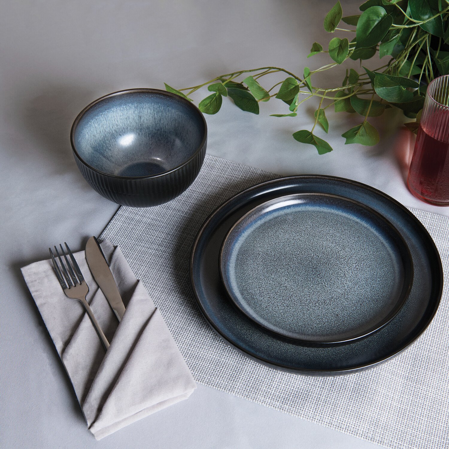 12 Piece Indigo Dinner Set - Deep Blue Image 2