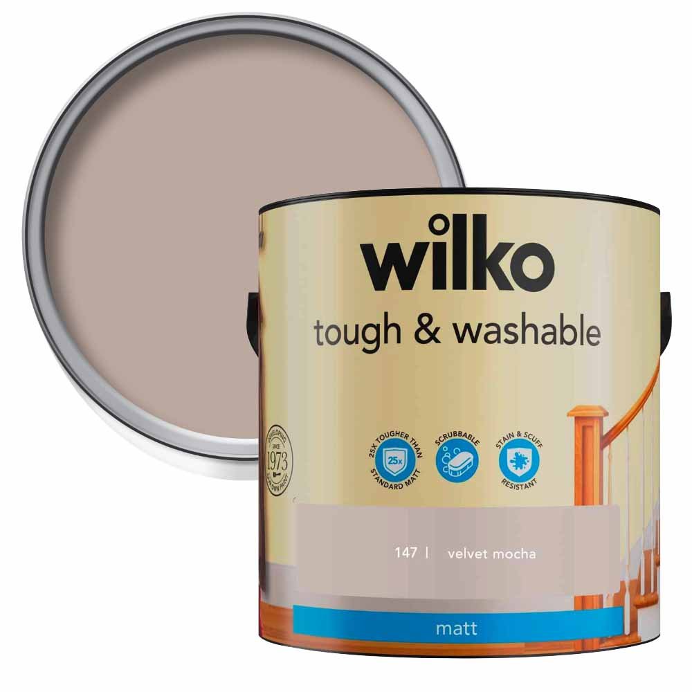 Wilko Tough & Washable Velvet Mocha Matt Emulsion Paint 2.5L Image 1