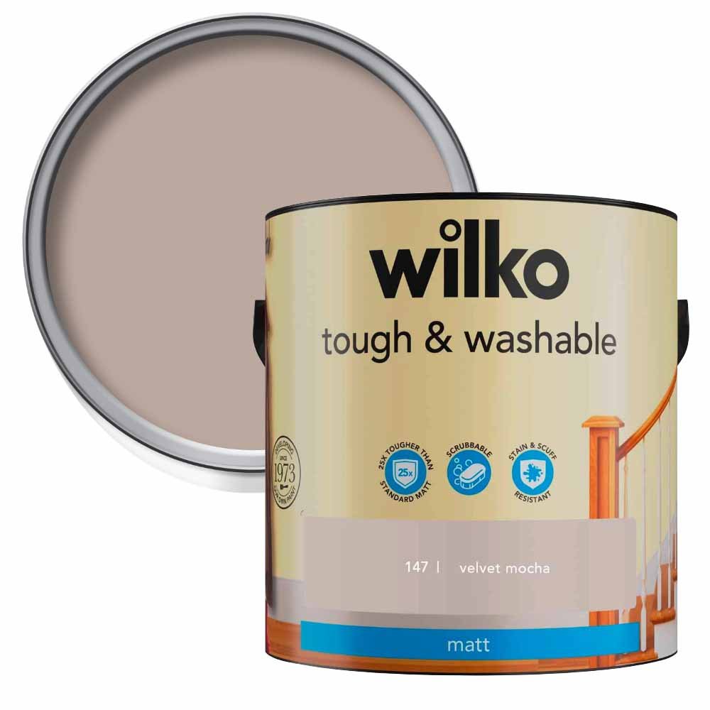 Wilko Tough & Washable Velvet Mocha Matt Emulsion Paint 2.5L Wilko