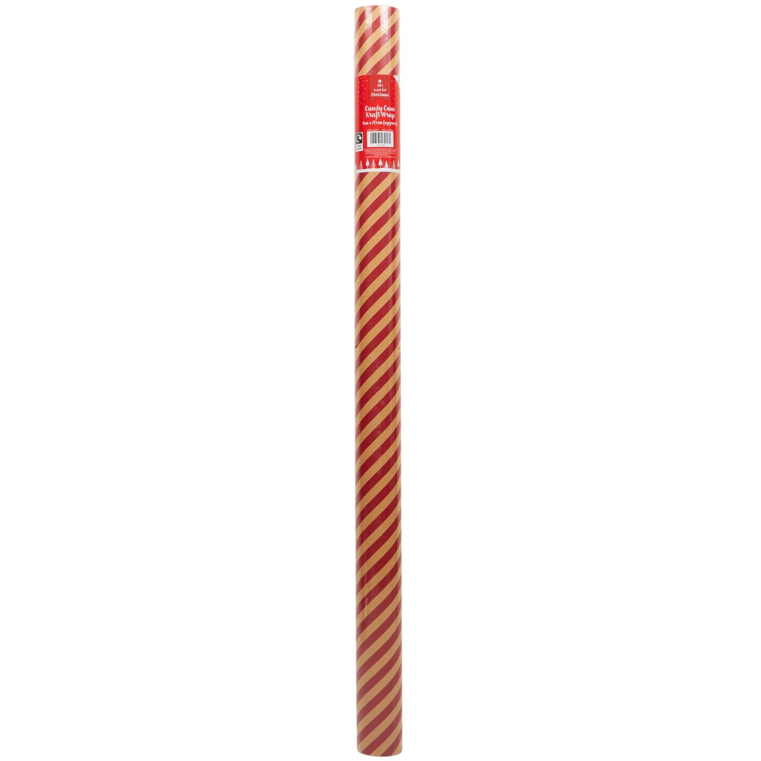 Candy Cane Kraft Gift Wrap Red Image 1