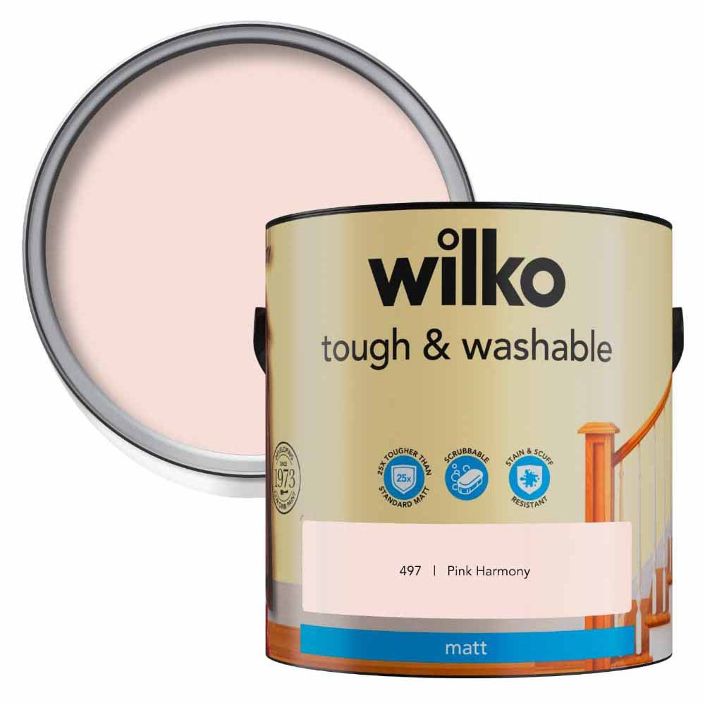 Wilko Tough & Washable Pink Harmony Matt Emulsion Paint 2.5L Image 1
