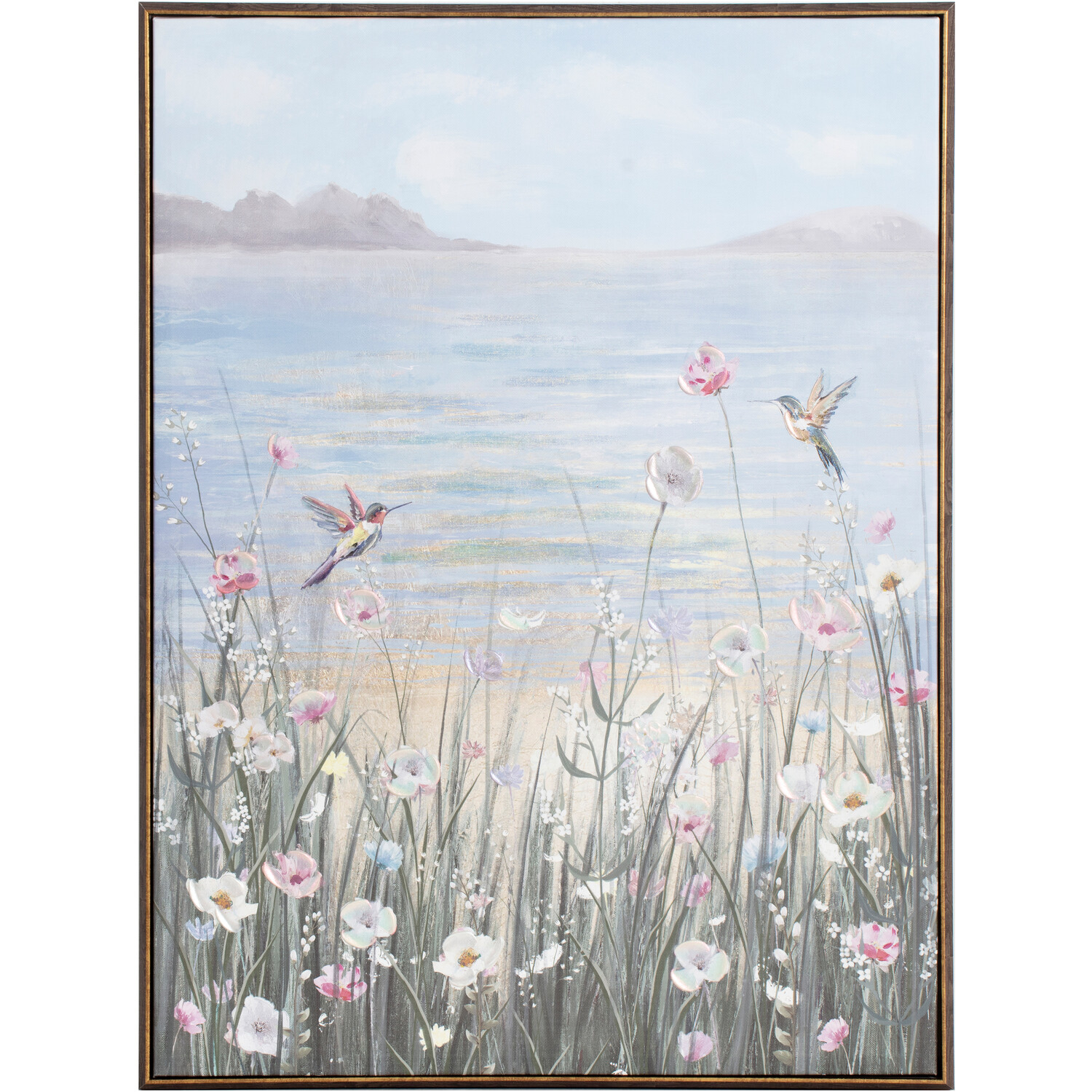 Blue Humming Birds By The Sea Framed Canvas Wall Art 60 x 80cm Image