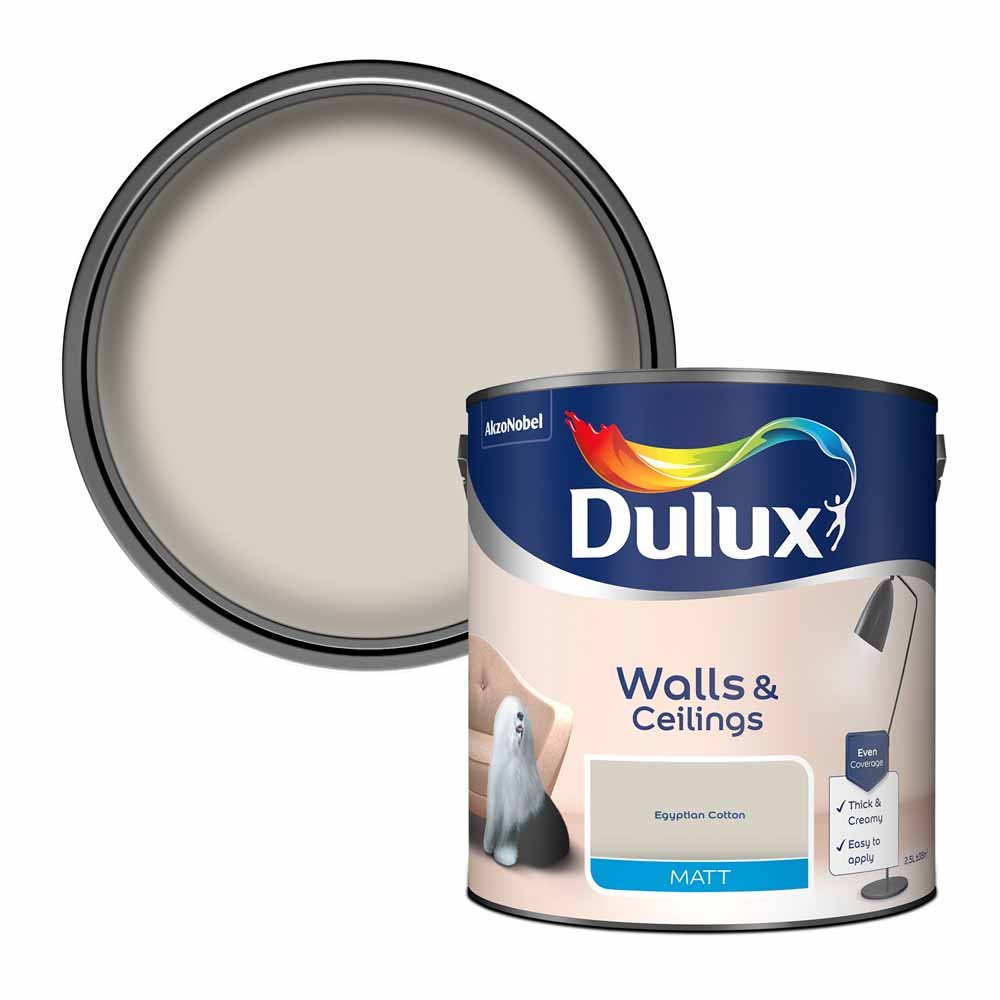 Dulux Walls & Ceilings Egyptian Cotton Matt Emulsion Paint 2.5L Image 1