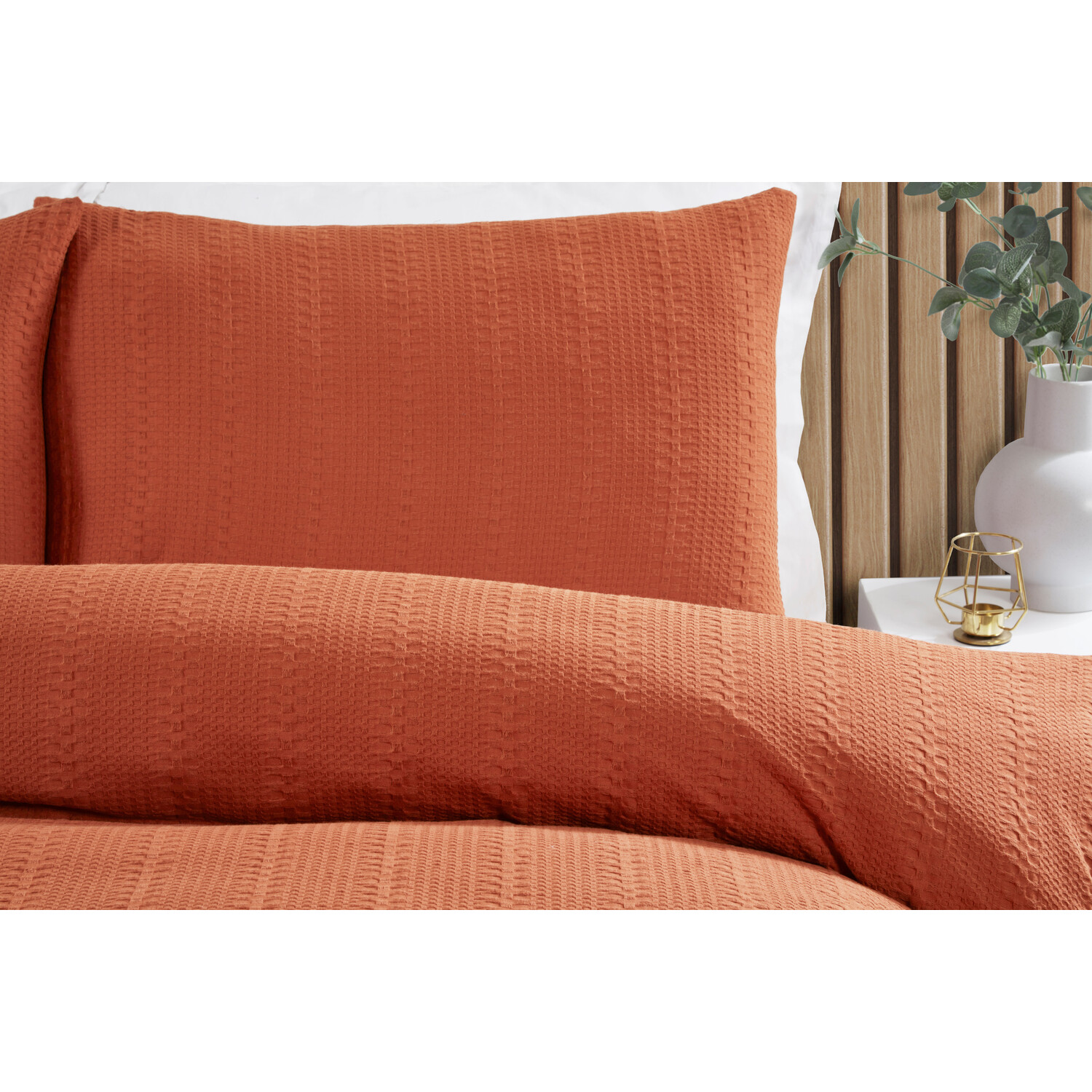 Divante Merida Super King Rust Waffle Stripe Duvet Set Image 3