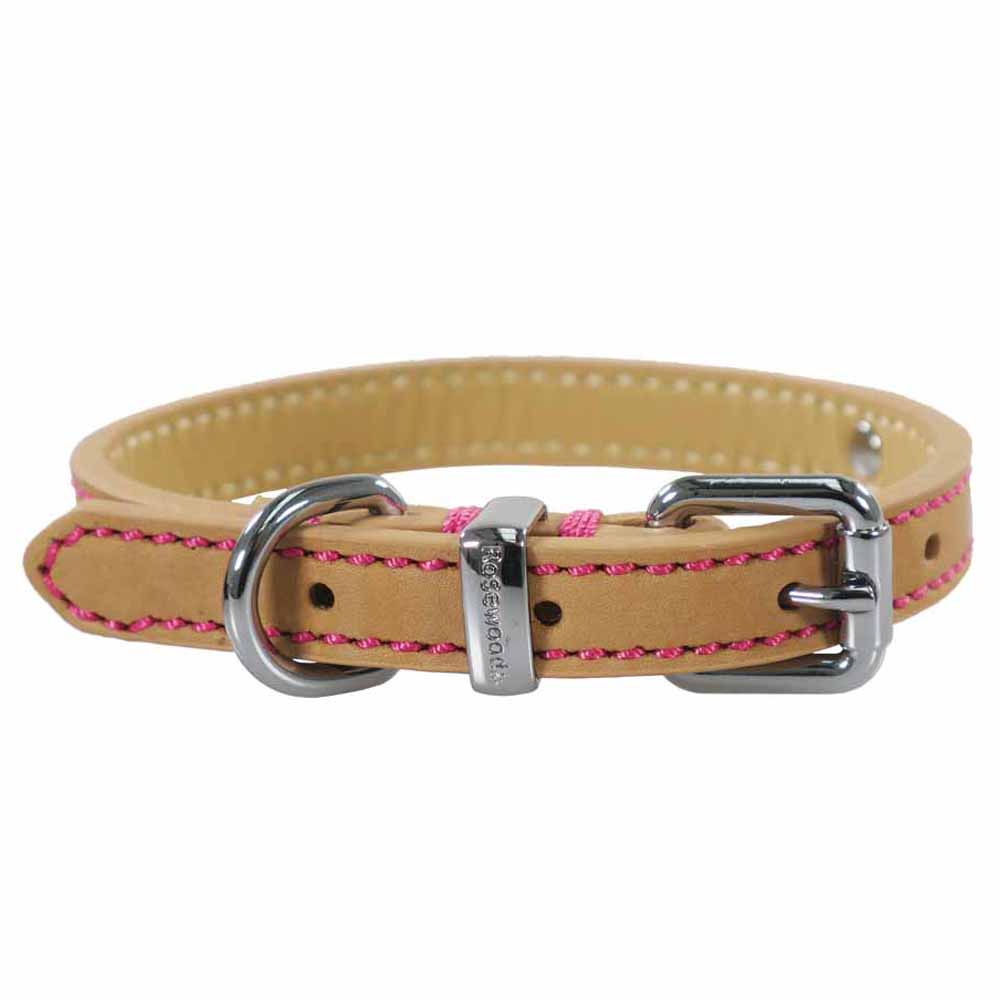 Rosewood Tan Leather Dog Collar 10-14in Image 1