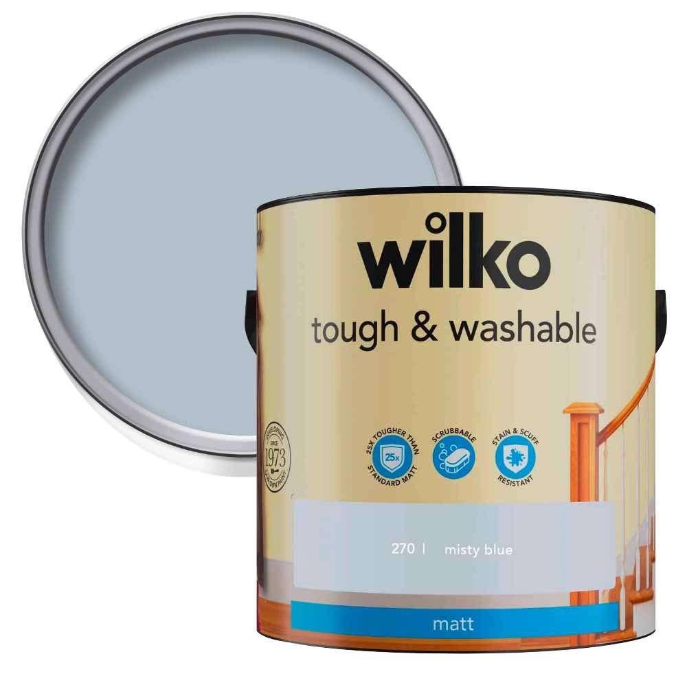 Wilko Tough & Washable Misty Blue Matt Emulsion Paint 2.5L Image 1