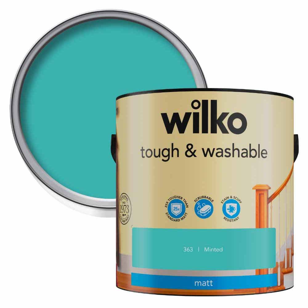 Wilko Tough & Washable Minted Matt Emulsion Paint 2.5L Image 1