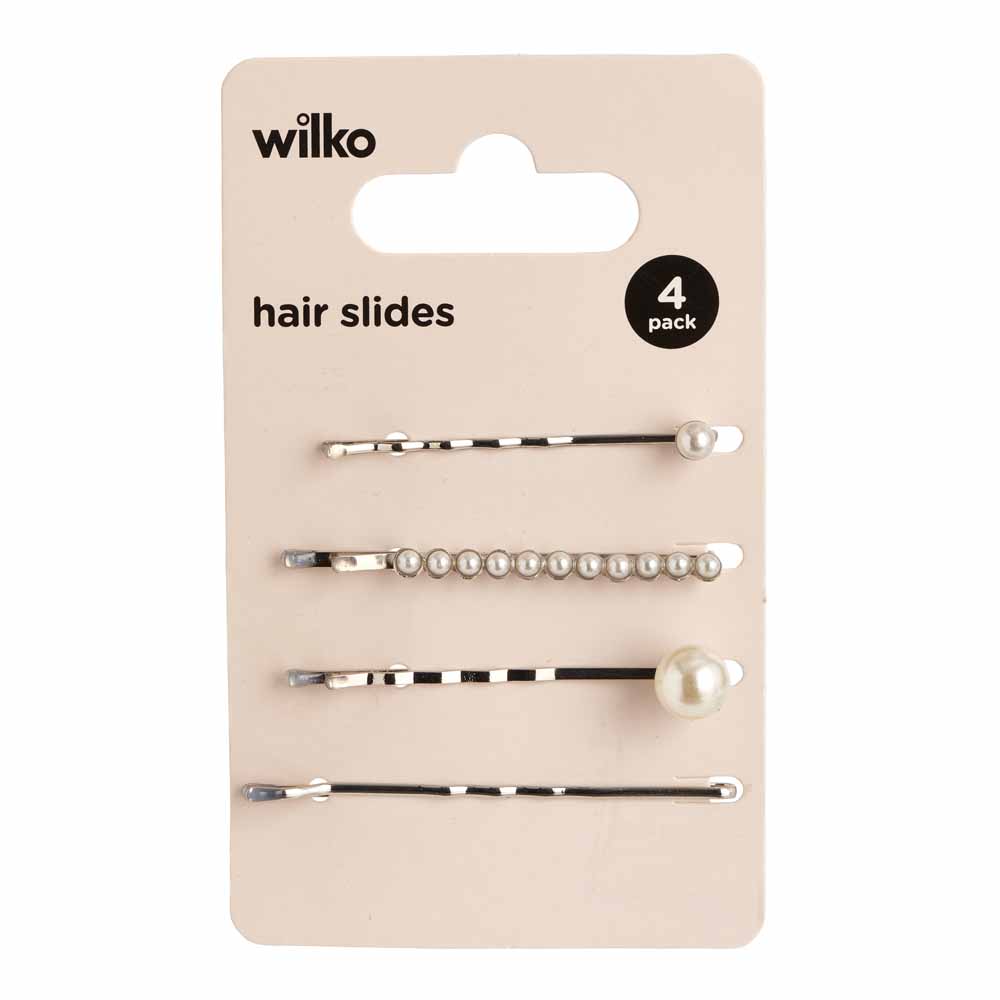 Wilko Pearl Silver Hair Slides 4 Pack Wilko
