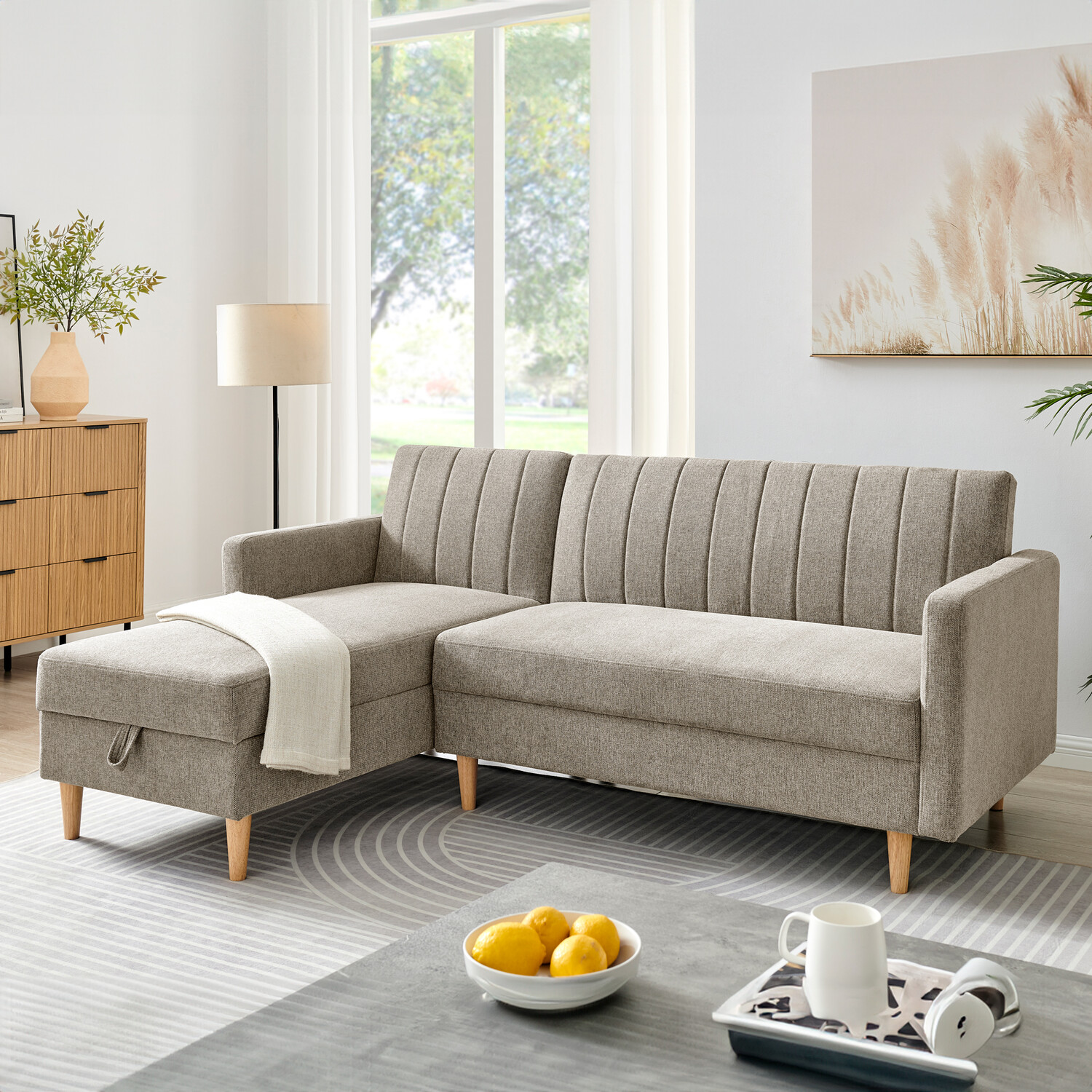 Lennox Corner Sofa Bed with Storage Grey Image 1