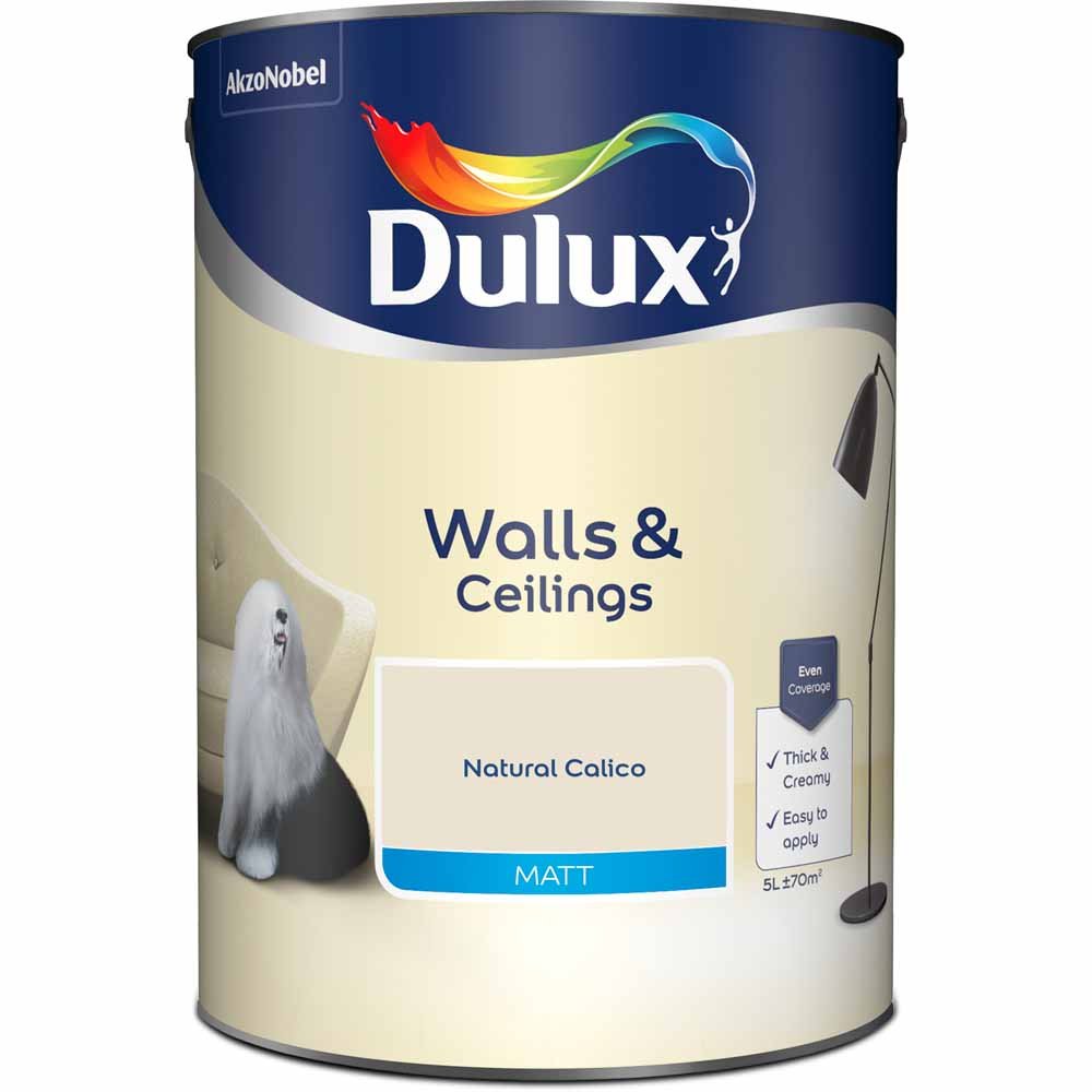Dulux Walls & Ceilings Natural Calico Matt Emulsion Paint 5L Image 2