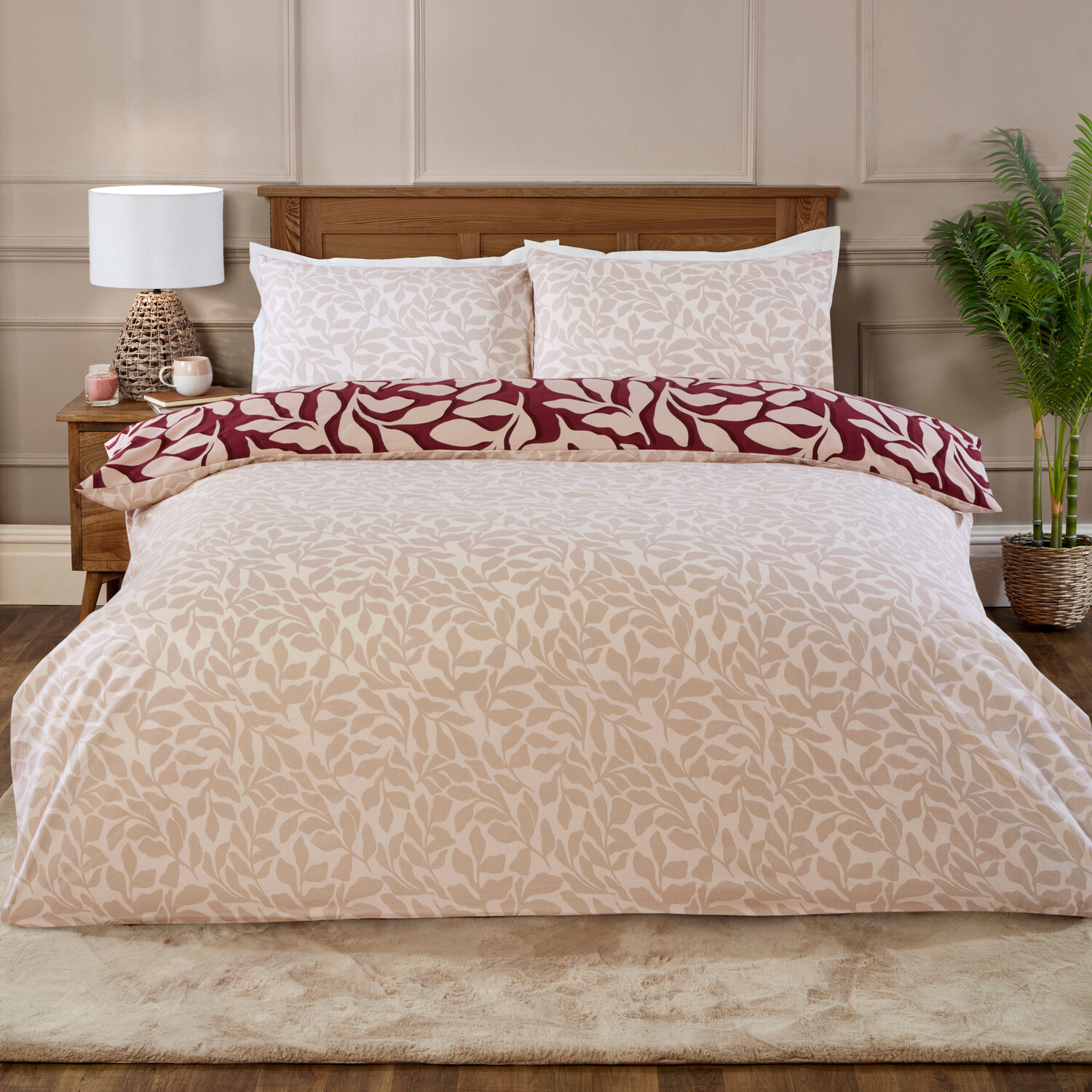Carolina Leaf Duvet Set Burgundy Double Image 2