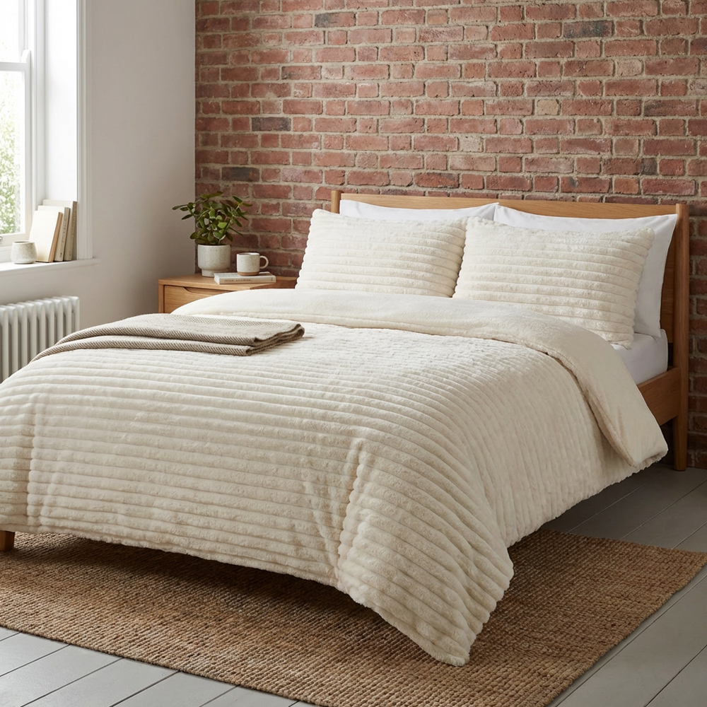 Colorado Faux Fur Duvet Set Ivory King Image 6