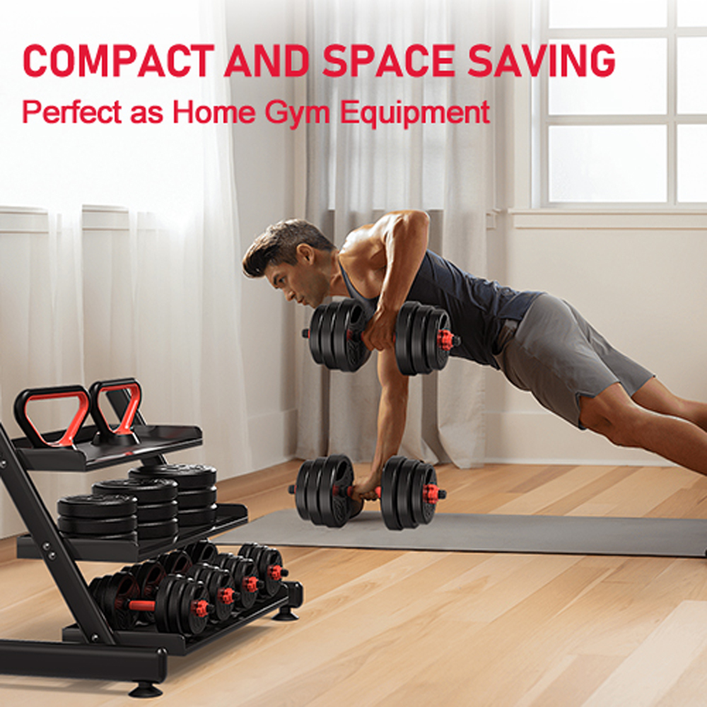 Rattrix Red Adjustable Dumbbell Weight Set 25kg with Barbell Connecting Bar Image 6