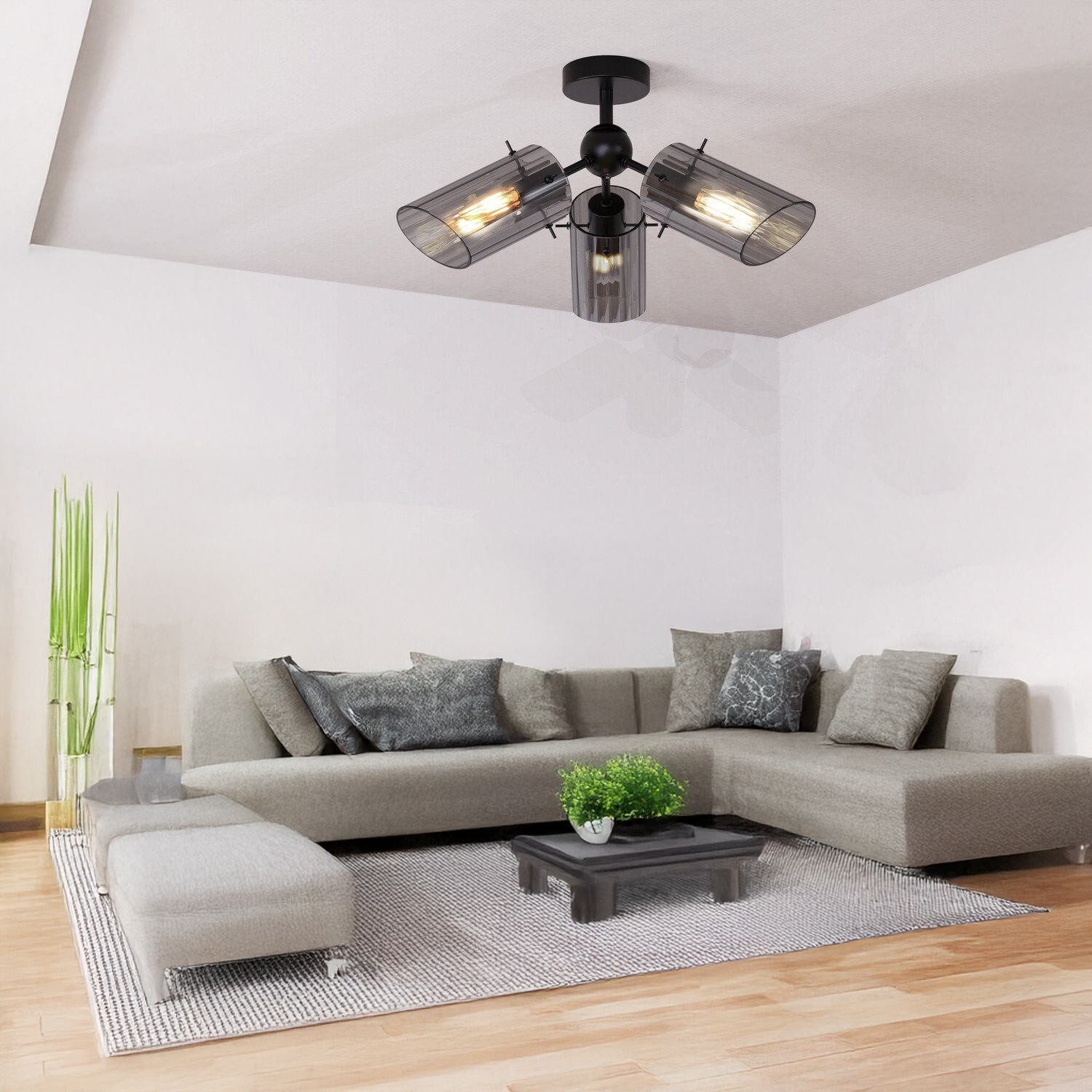 Bodhi 3 Arm Flush Ceiling Fitting Black Image 2
