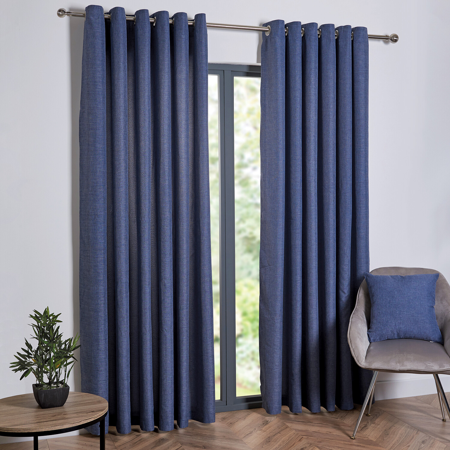 My Home Navy Taylor Eyelet Curtains 168 x 183cm Image 2