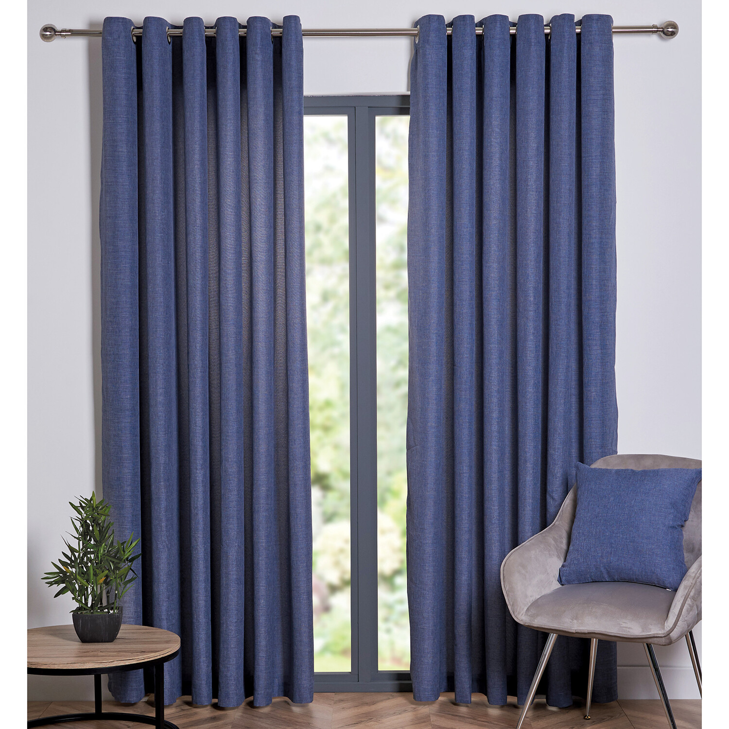 My Home Taylor Navy Eyelet Curtains 168 x 137cm Image 1