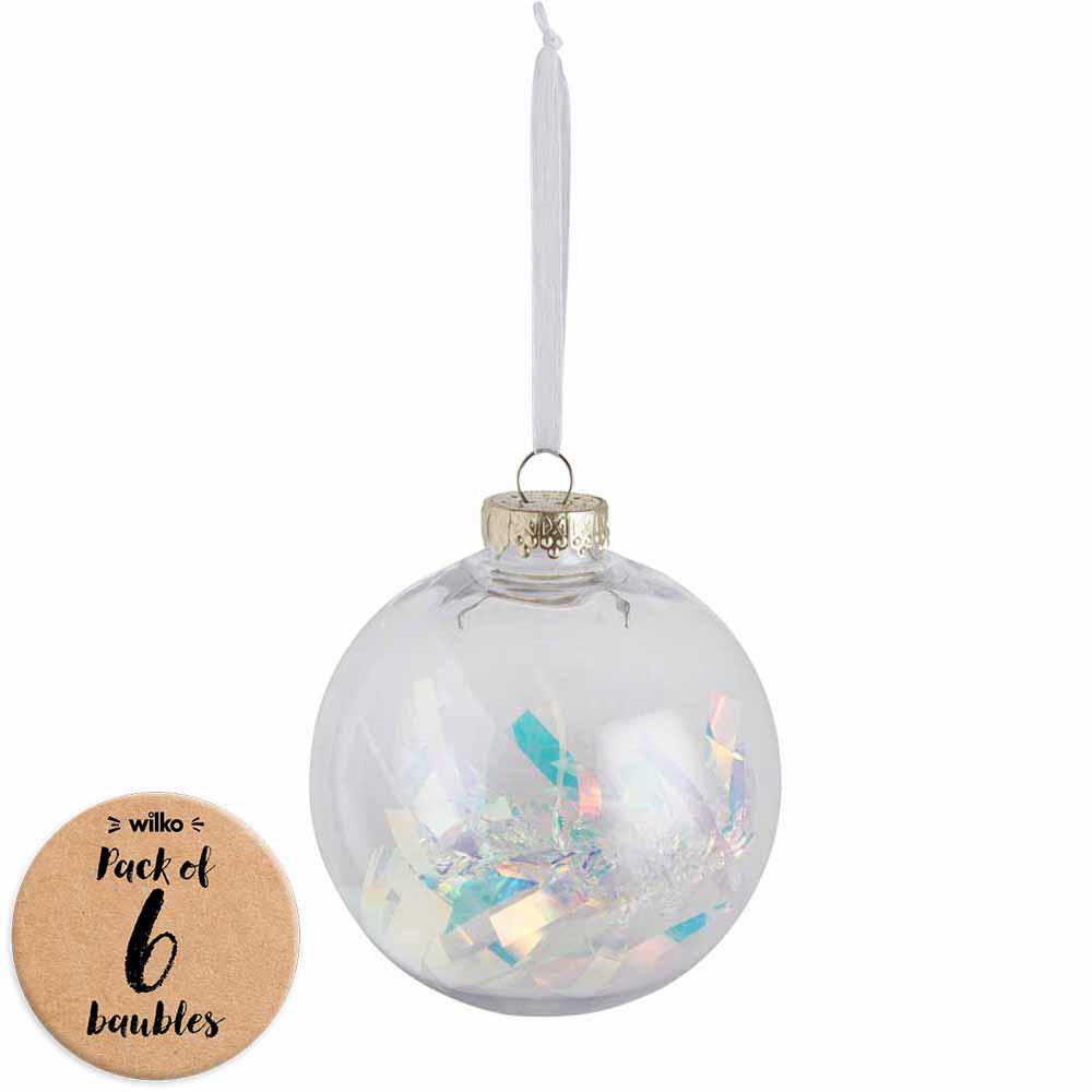 Wilko Glitters Encapsulated Tinsel Christmas Baubles 10cm 6 Pack Image 1