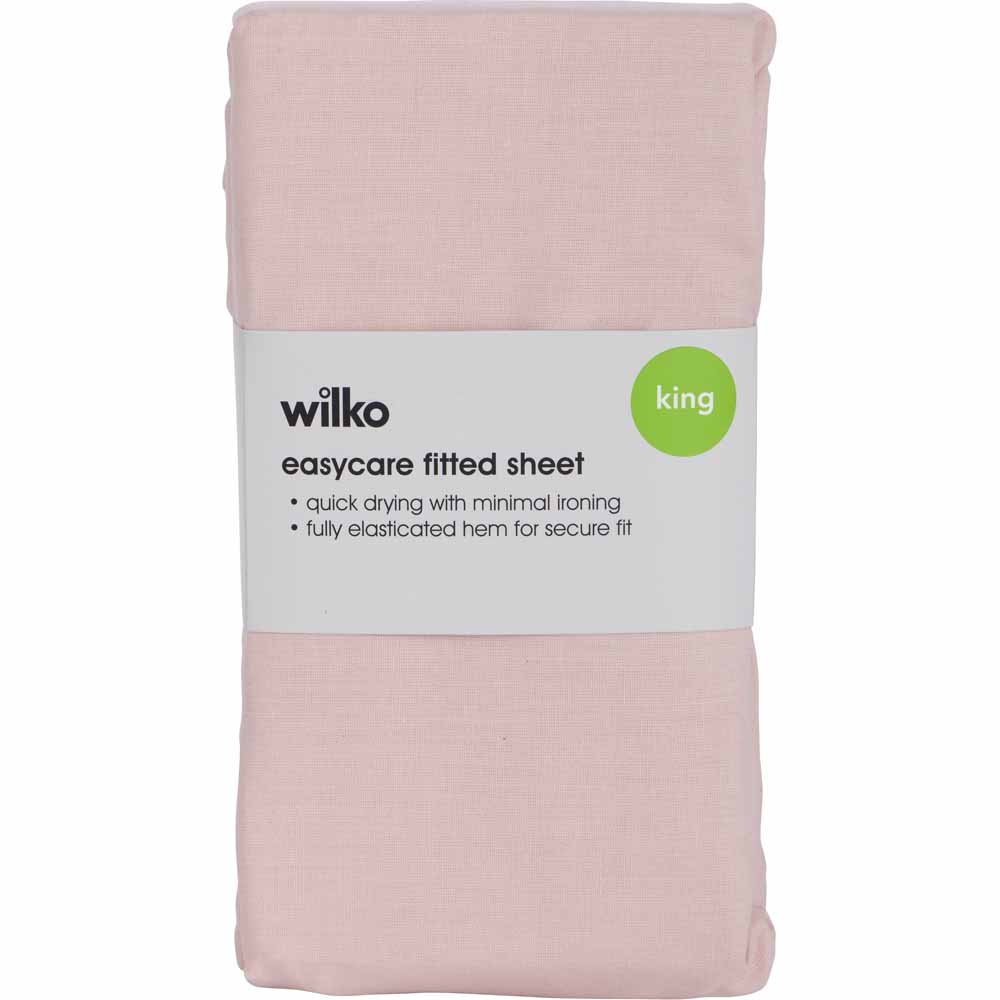 Wilko Easy Care King Blush Pink Fitted Bed Sheet Image 2