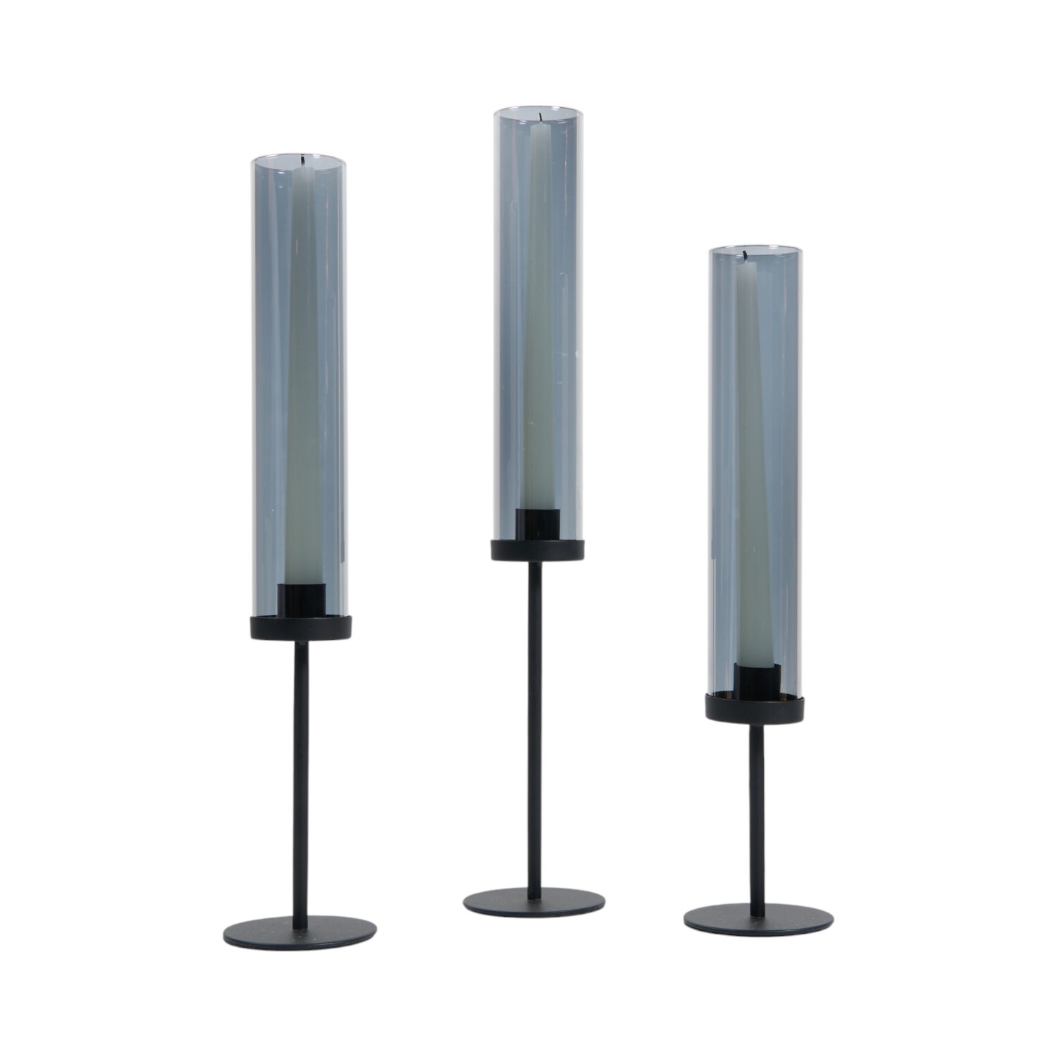 Pack of 3 Smoked Taper Candle Holders with Covers Black Image