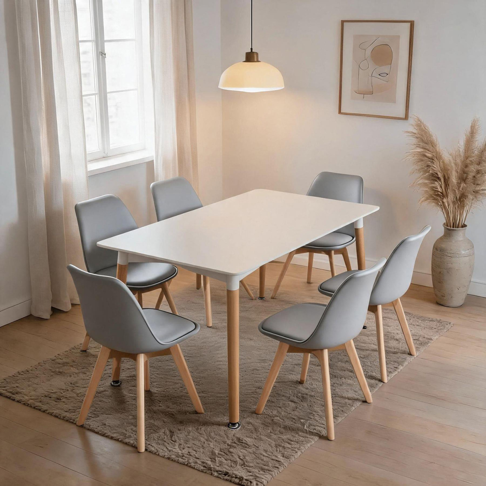 Home Source Braga Lisbon 6 Seater Dining Table Set White Image 8