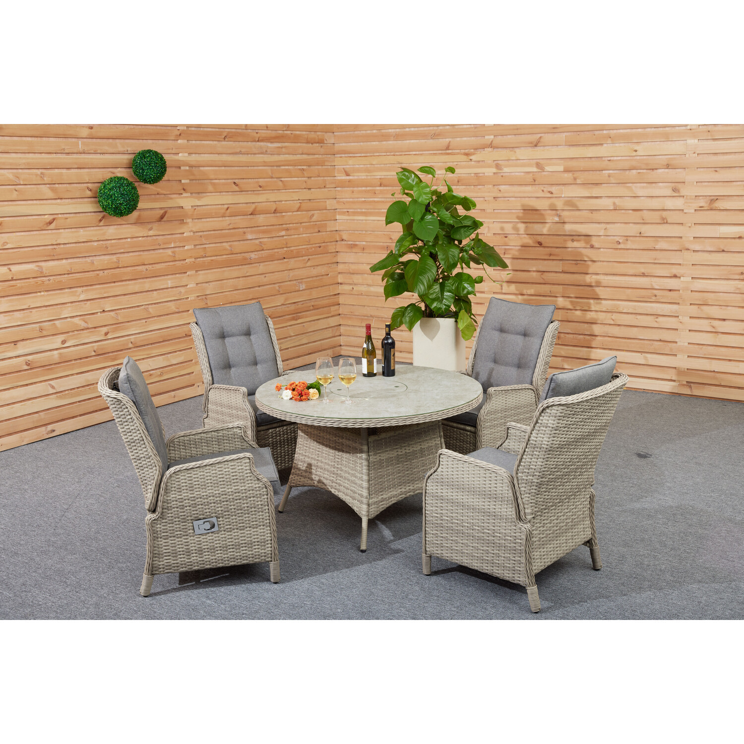 Cambridge Wicker 4 Seater Reclining Dining Set Natural Image 7