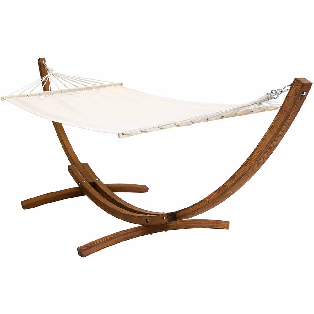 Charles Bentley Cream Canvas Hammock with Wooden Arc Stand Image 2
