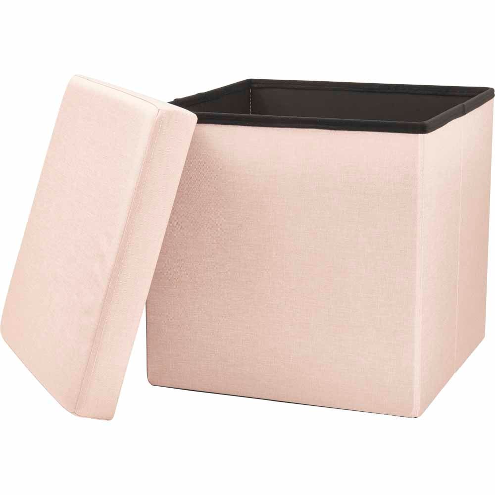 Wilko Blush Faux Linen Cube Ottoman Wilko