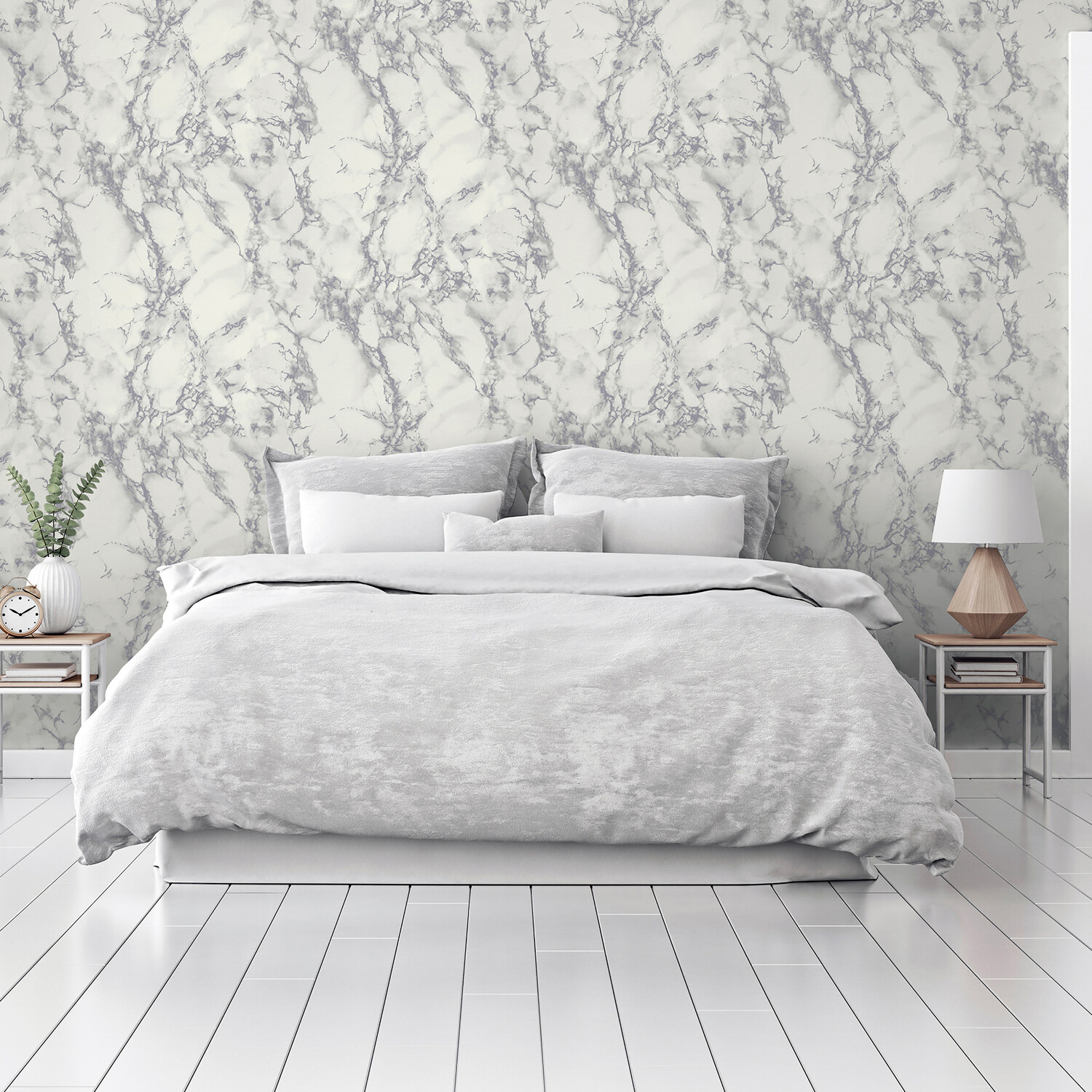 Carrara Marble Effect Wallpaper - Silver Image 3
