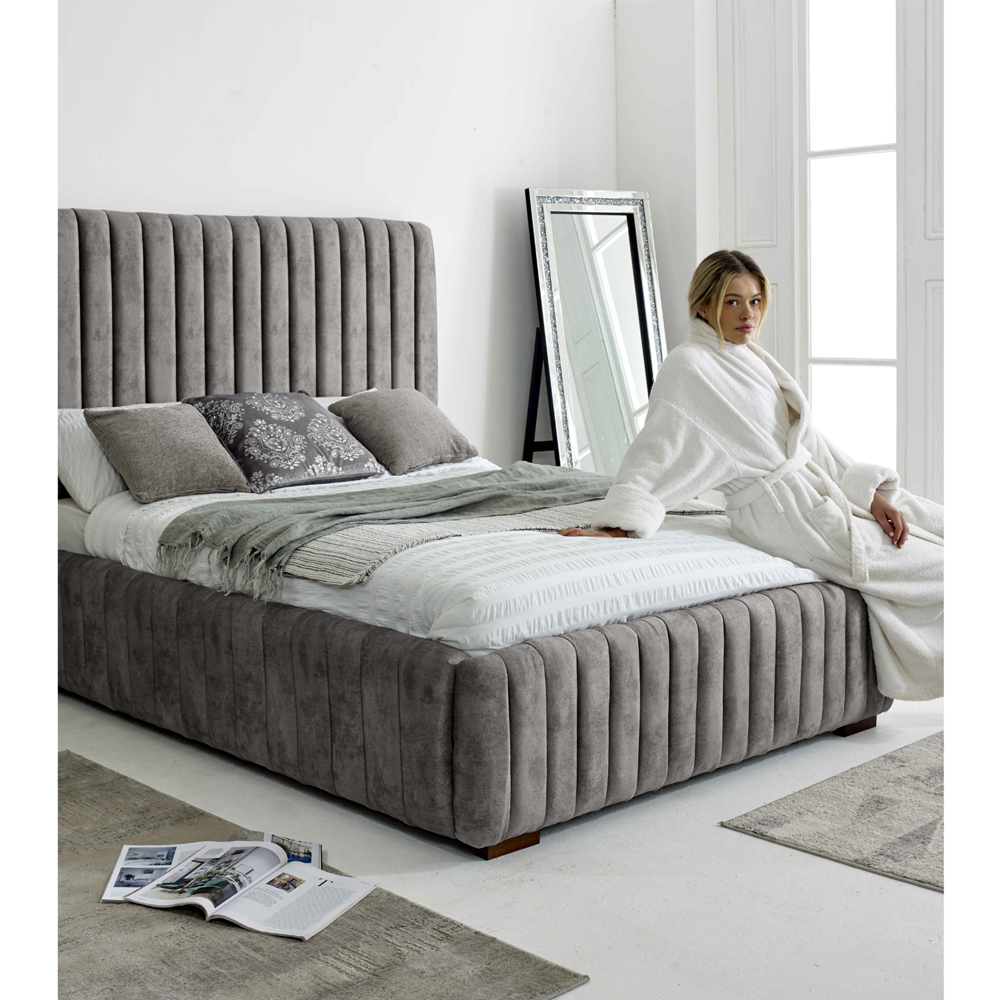 Eleganza The Elite King Size Grey Oakland Fabric Bed Frame with Headboard and Footboard Image 2