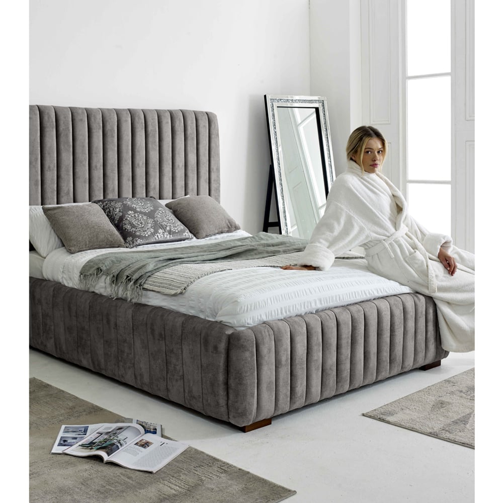 Eleganza The Elite Single Grey Oakland Fabric Bed Frame with Headboard and Footboard Image 2