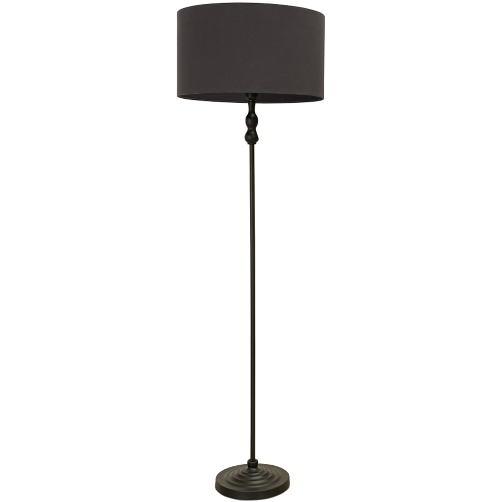 ValueLights Maggie Charcoal Fabric Shade Black Metal Candlestick Floor Lamp Image 1