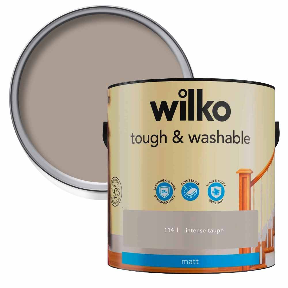 Wilko Tough & Washable Intense Taupe Matt Emulsion Paint 2.5L Wilko