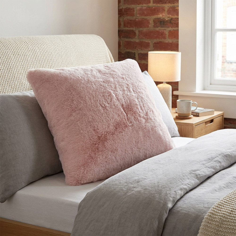 Divante Blush Rabbit Faux Fur Cushion 55cm Image 6