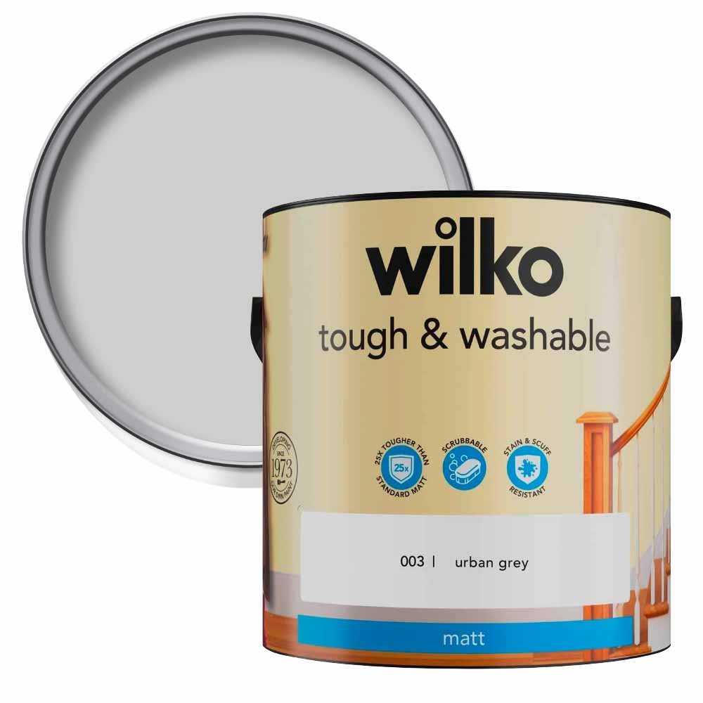 Wilko Tough & Washable Urban Grey Matt Emulsion Paint 2.5L Image 1