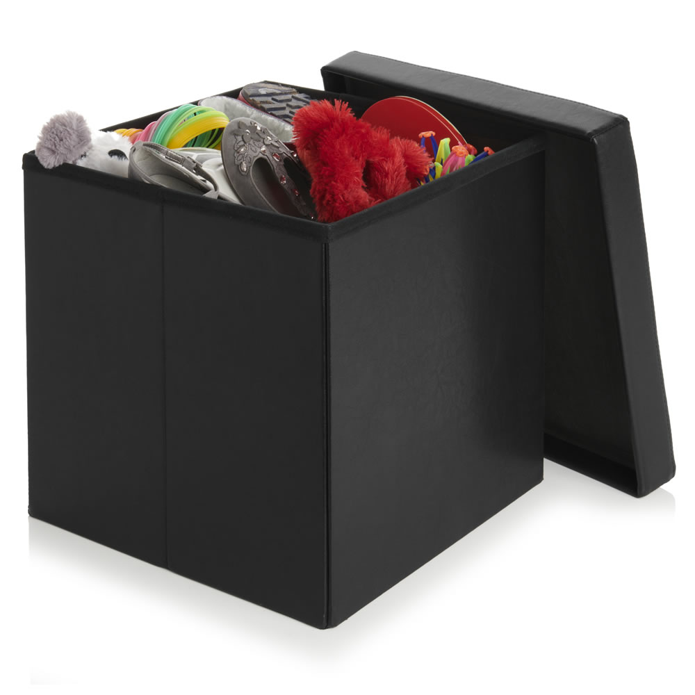 Wilko 40 x 40cm Black Faux Leather Storage Cube Image 5