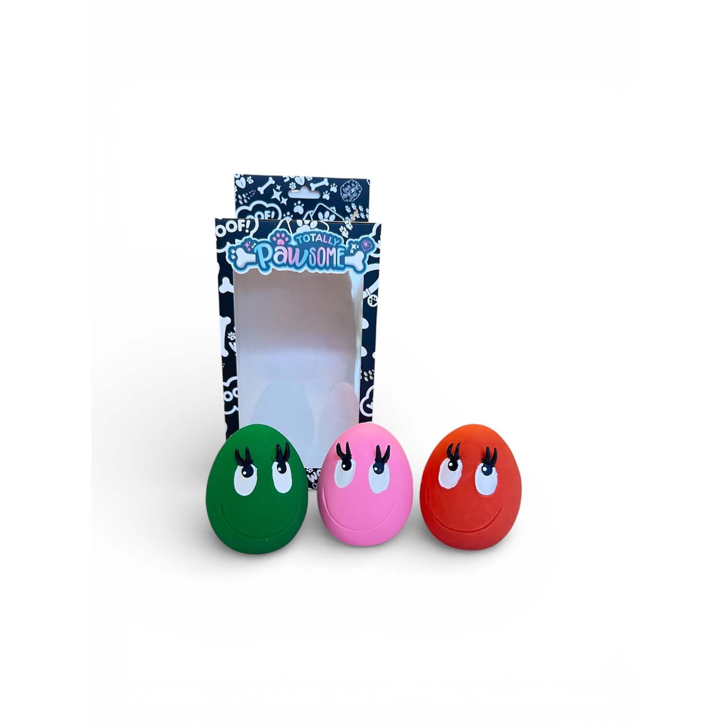 Totally Pawsome OVO Egg Small Dog Toy, 3 Pack, Pink, Red and Green Image 2