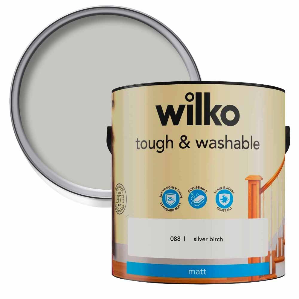 Wilko Tough & Washable Silver Birch Matt Emulsion Paint 2.5L Image 1