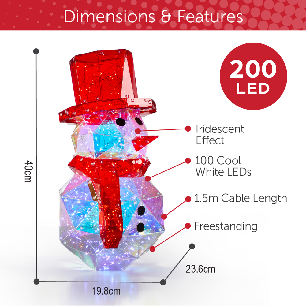 The Christmas Workshop 200 Cool White LED Iridescent Snowman Christmas Decoration 40cm Image 13