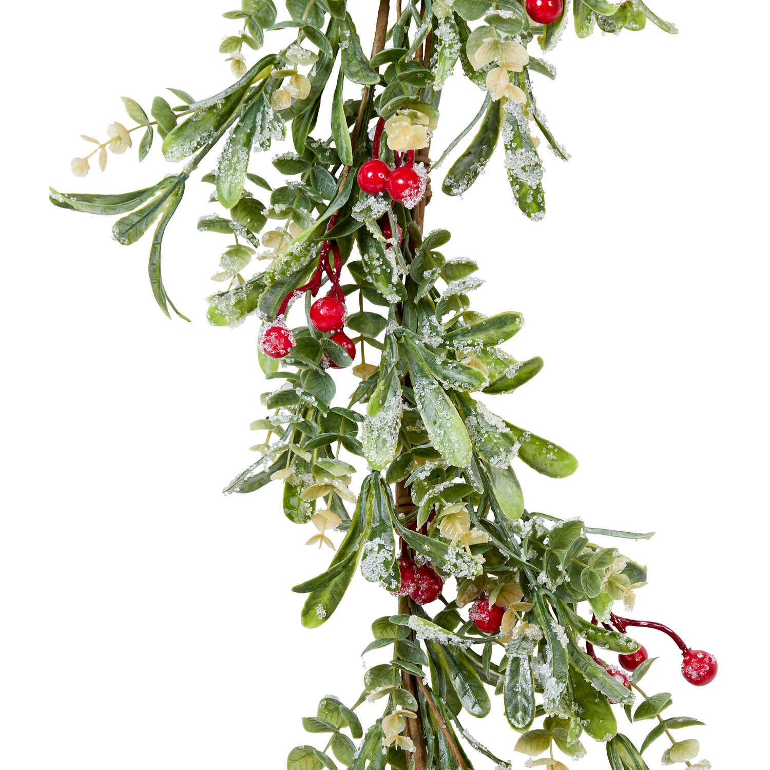Iced Mistletoe and Red Berry Garland - Green Image 2