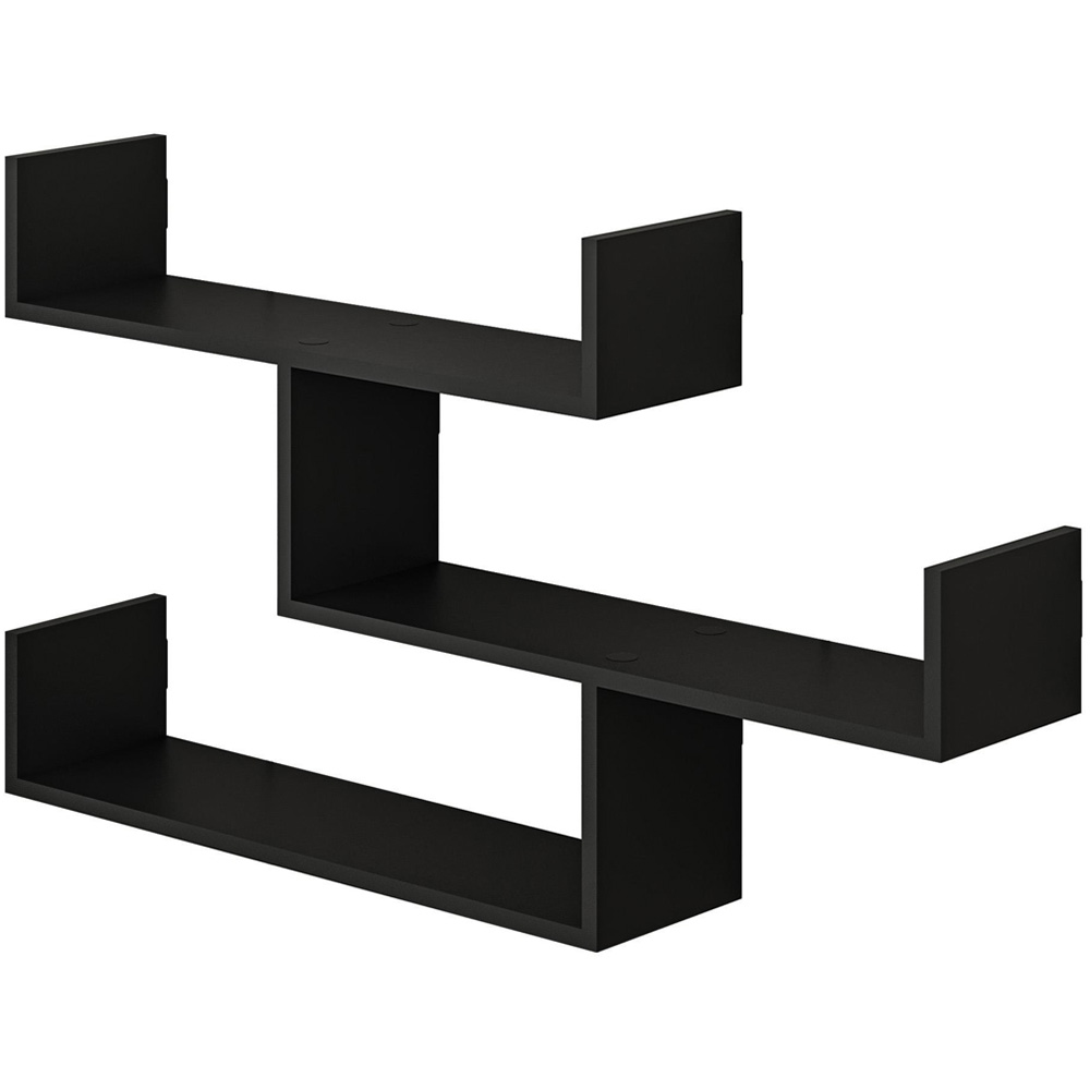 Decortie Tibet 3 Shelf Black Bute Zigzag Wall Mounted Bookcase Image 2