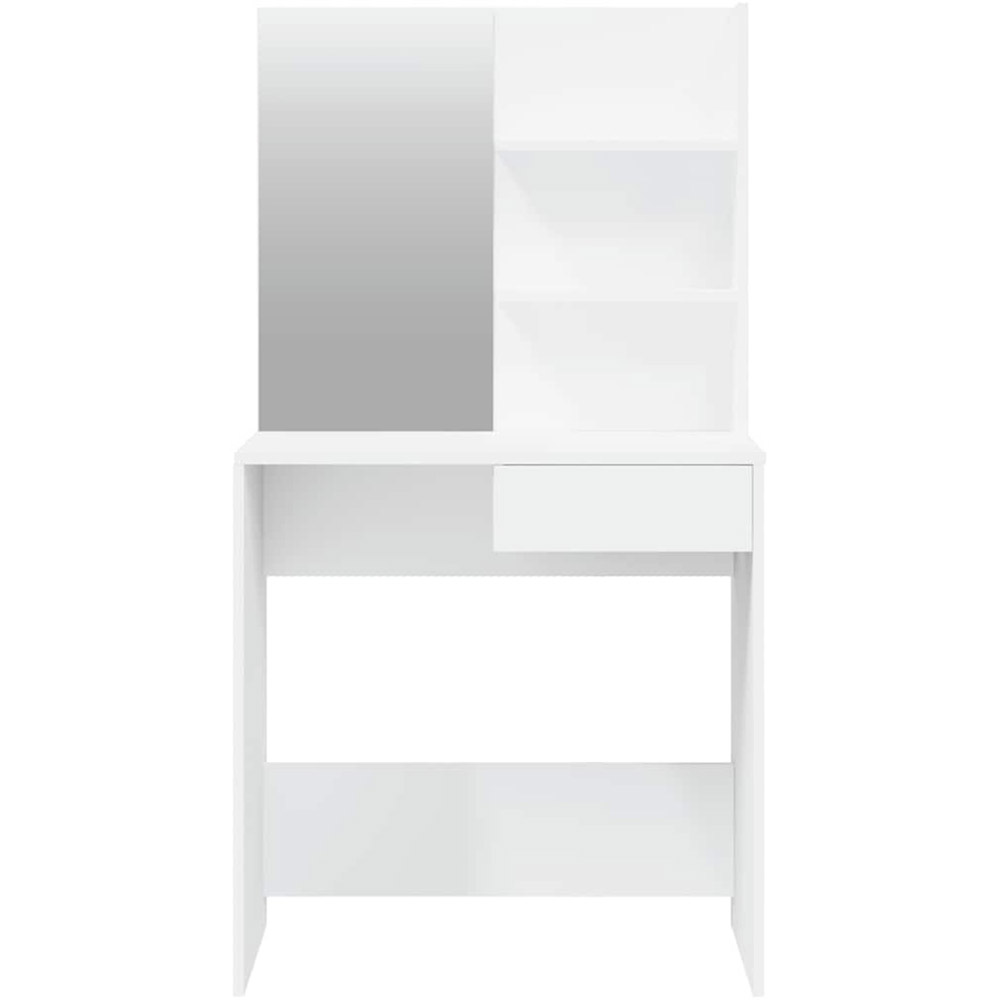 vidaXL Single Drawer 2 Shelf White Dressing Table and Stool Set with Mirror Image 6