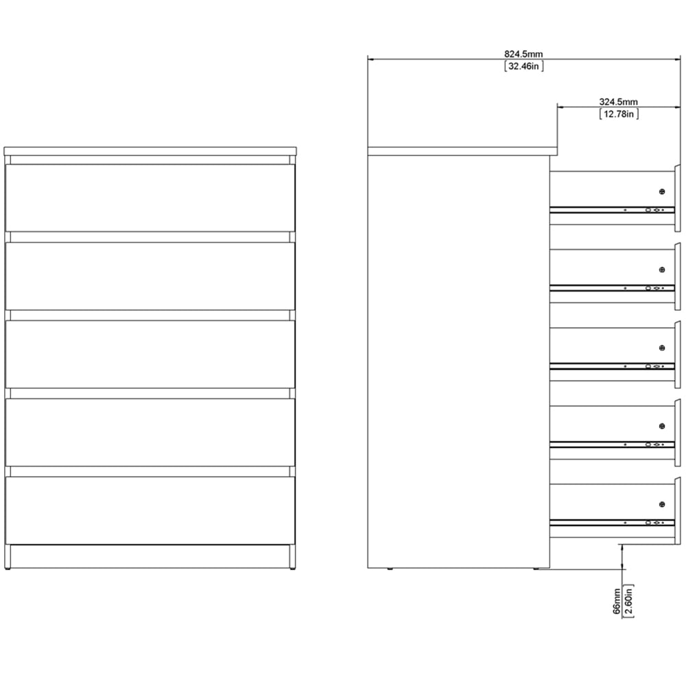 Florence 5 Drawer Concrete and White High Gloss Chest of Drawers Image 9