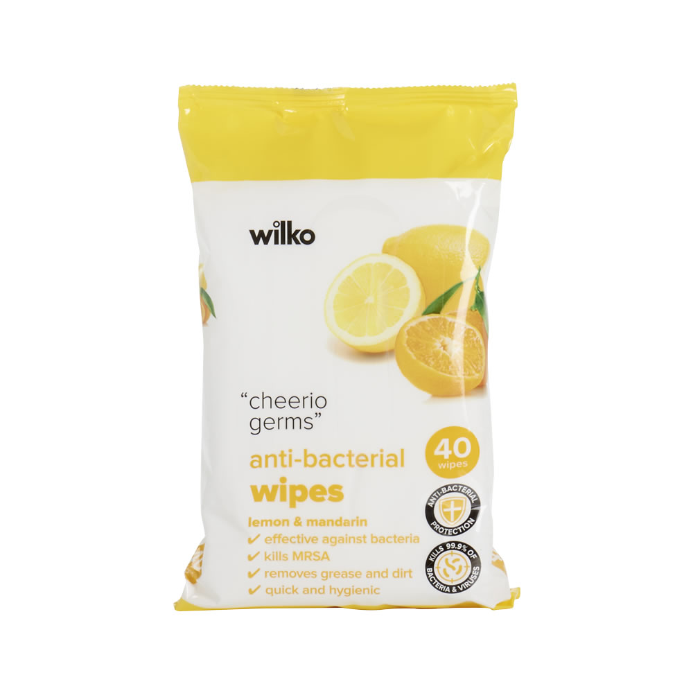 Wilko Lemon and Mandarin Antibacterial Wipes 40 pack Image 1