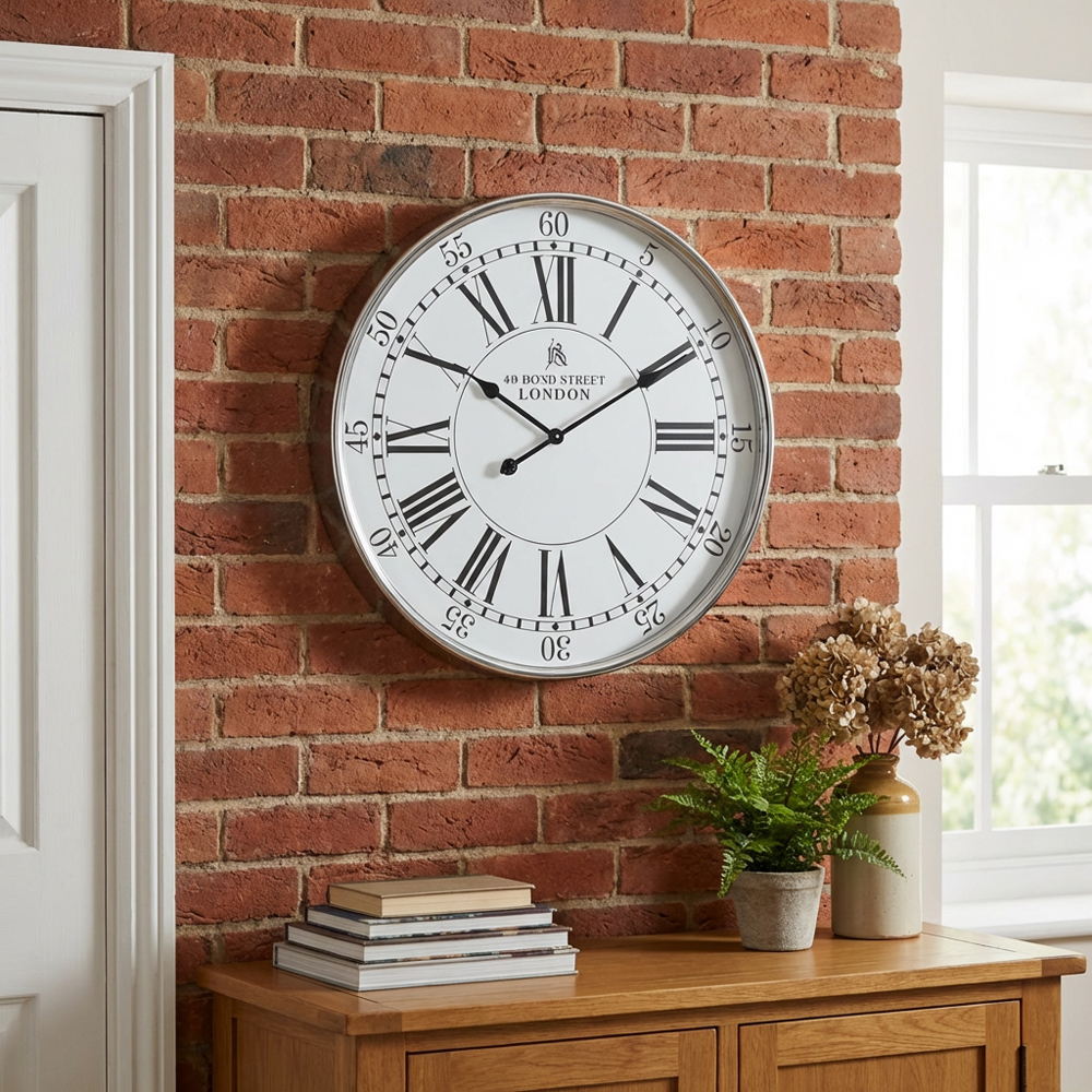 Silver 49 Bond Street London Round Wall Clock 68cm Image 5