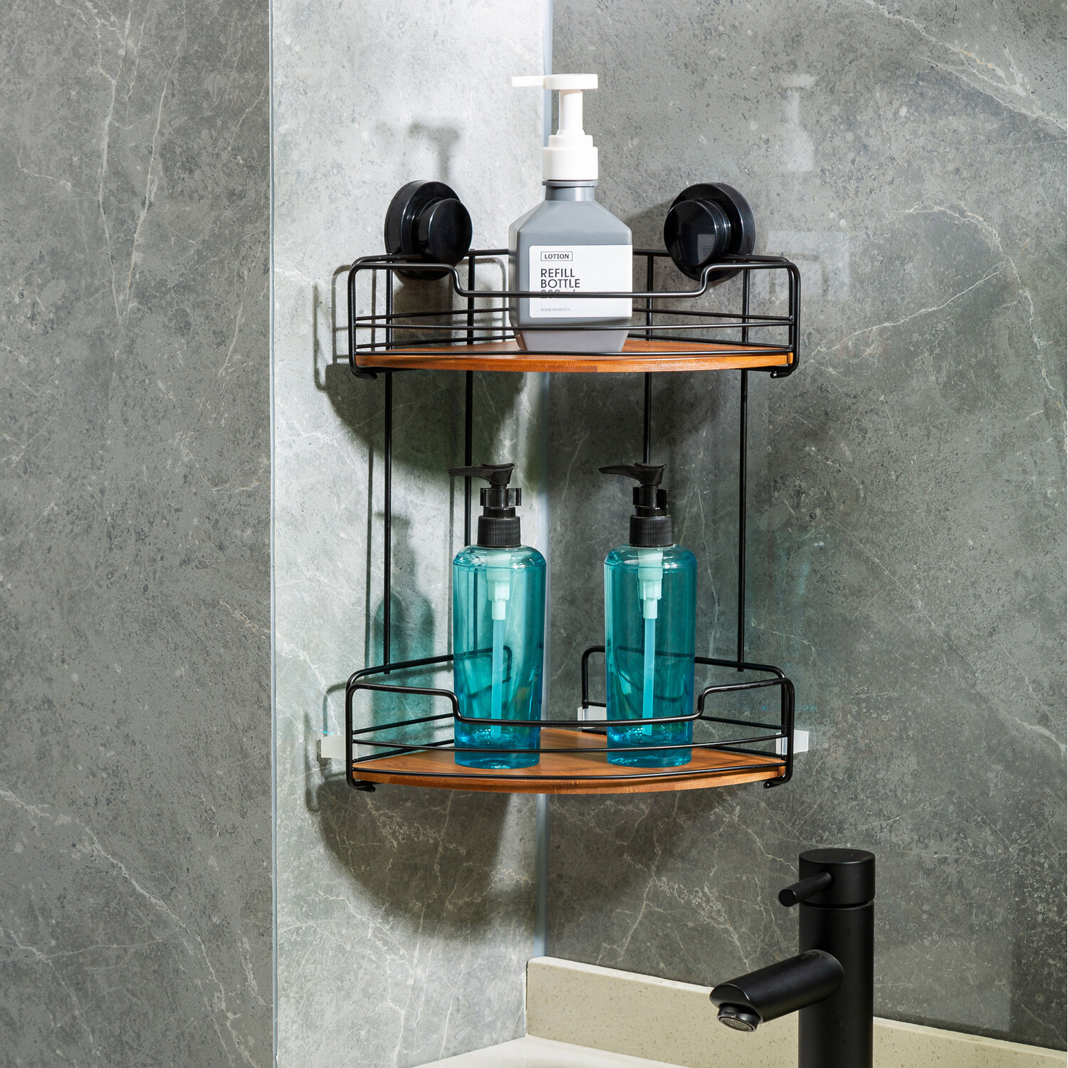 Oslo Bamboo 2 Tier Corner Rack - Black Image 2